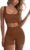 QINSEN Workout Sets for Women 2 Piece Seamless Ribbed Crop Tank High Waist Shorts Yoga Outfits
