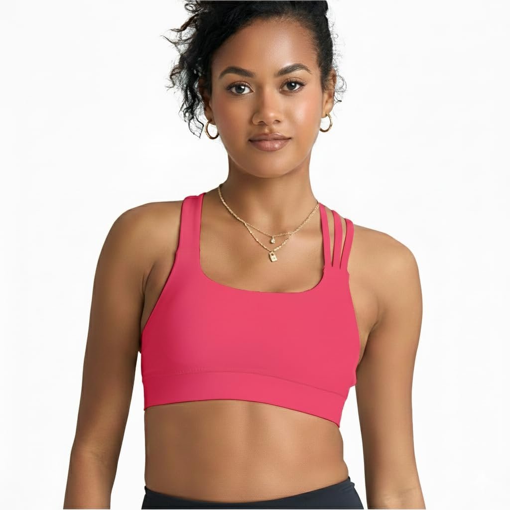 POPSUGAR PS Strappy Sports Bra for Women, Criss-Cross Back Padded Yoga Bra Workout Tops – Medium Support & Removable Cups