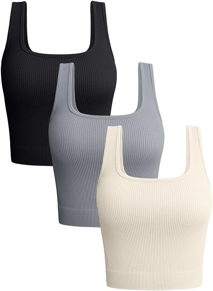 OQQ Women’s 3 Piece Tank Tops Ribbed Seamless Workout Exercise Shirts 2025 Summer Basic Camis