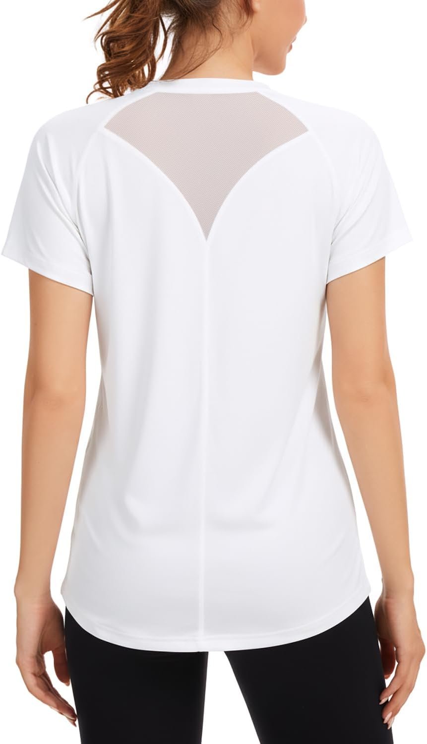 Women’s Workout Tops Yoga Shirts Short Sleeve T-Shirts Breathable Mesh Back V-Neck Running Gym Athletic Tee