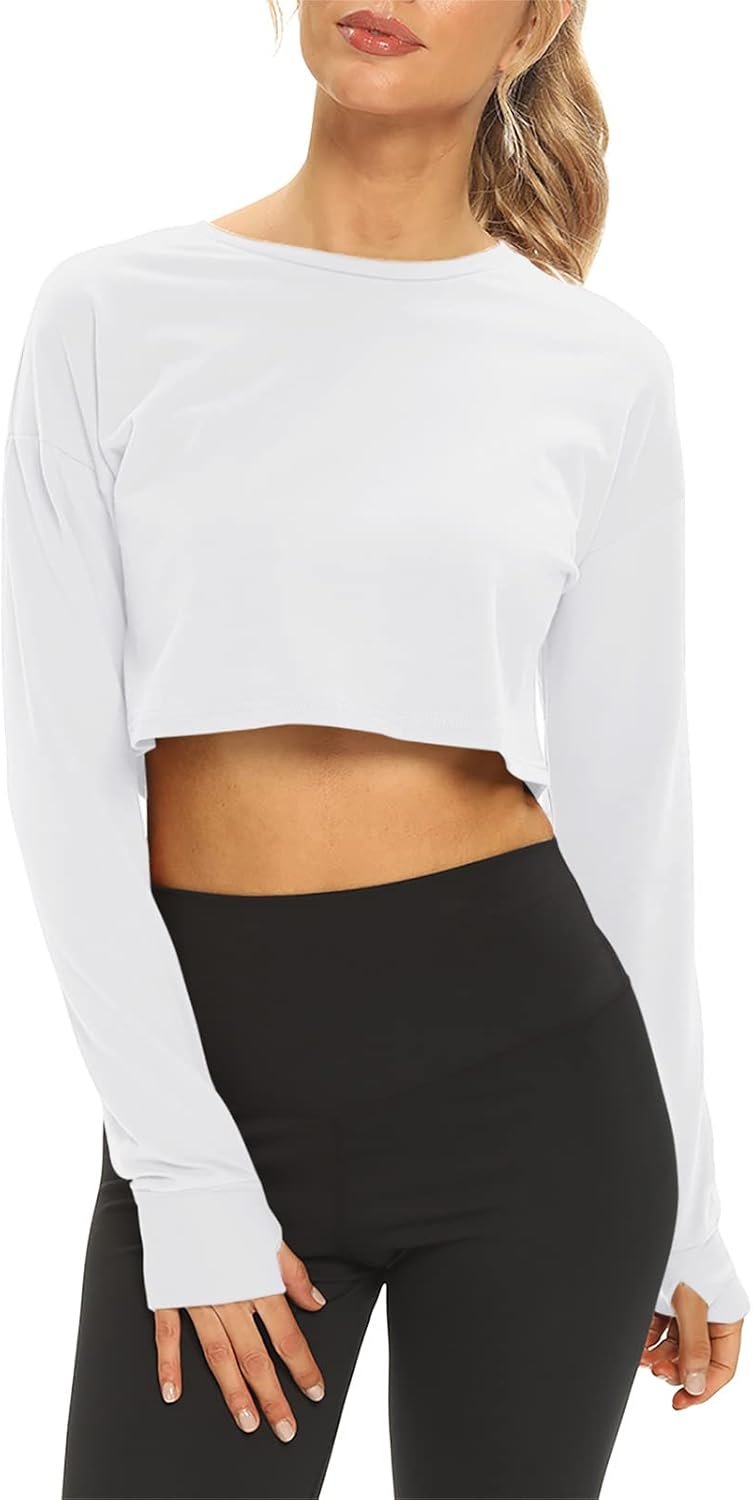 Mippo Long Sleeve Crop Tops Workout Athletic Gym Shirts Cropped Sweatshirts for Women