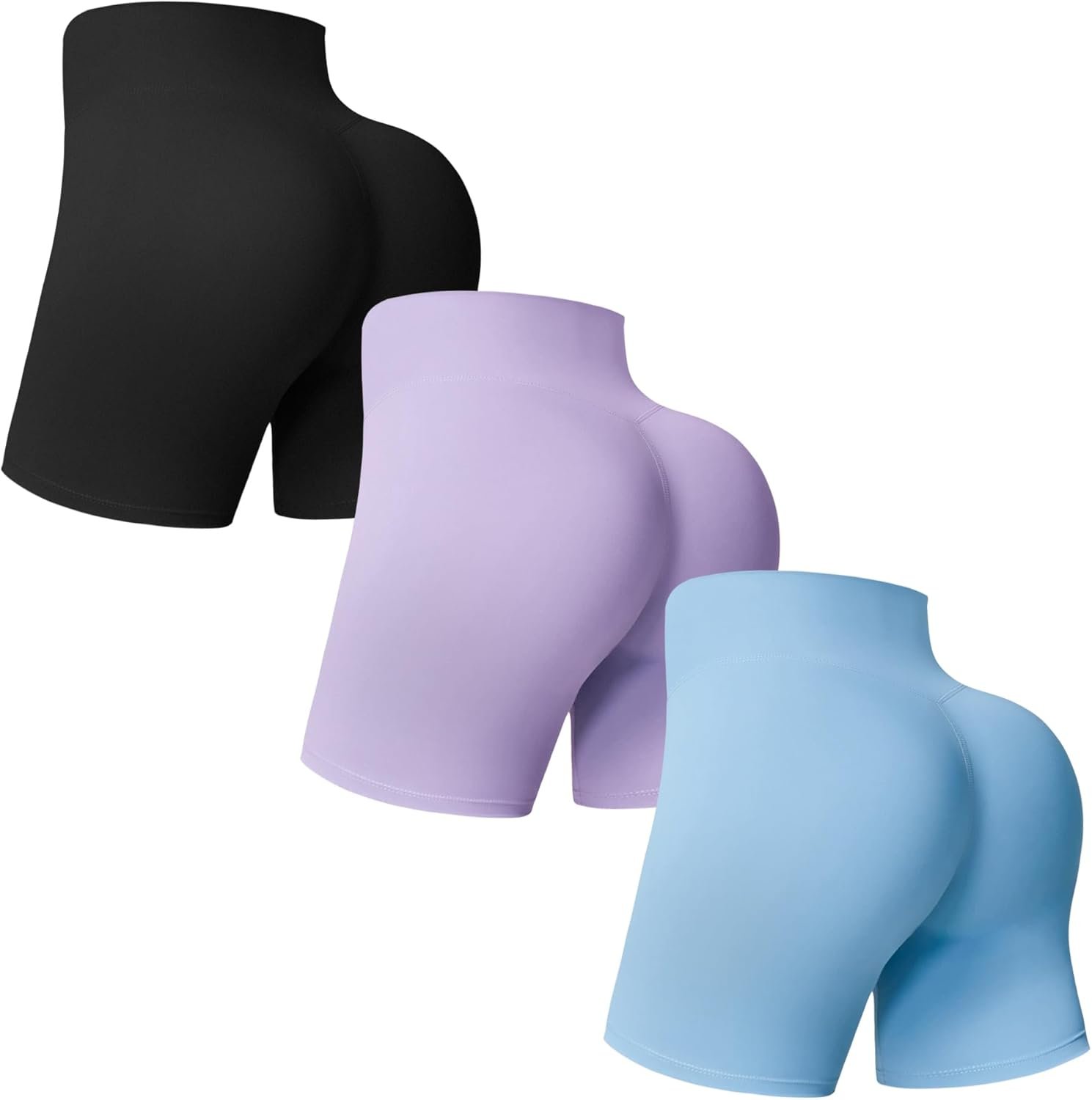 MOREFEEL 3 Pack Workout Gym Shorts Women-5″ Seamless Butt Lifting Tummy Control Plus Size Seamless Booty Biker Shorts