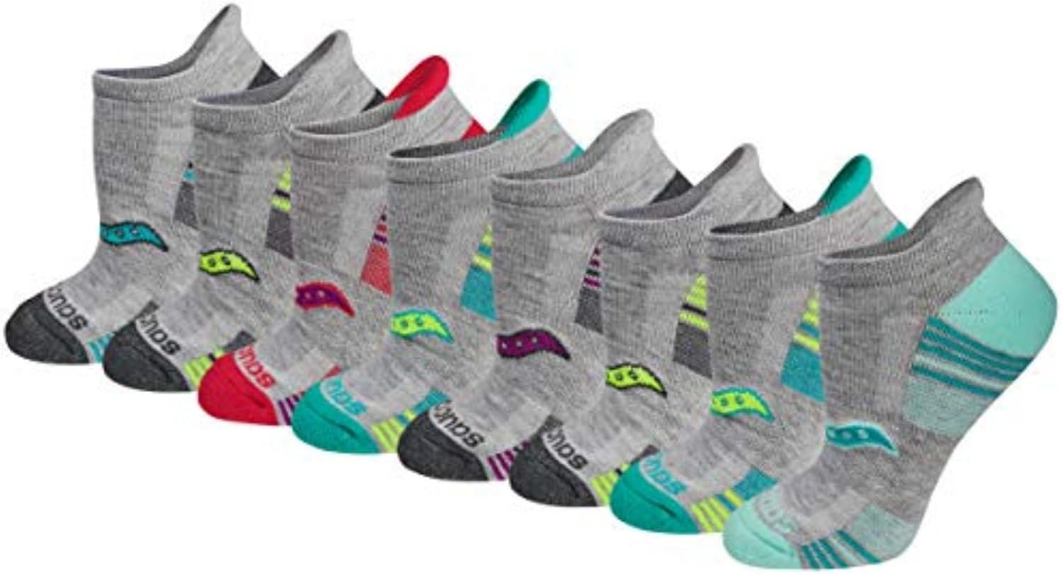 Saucony Women’s RunDry Performance Heel Tab Athletic Socks, Available in S-L (8, 16, 24 Pairs)