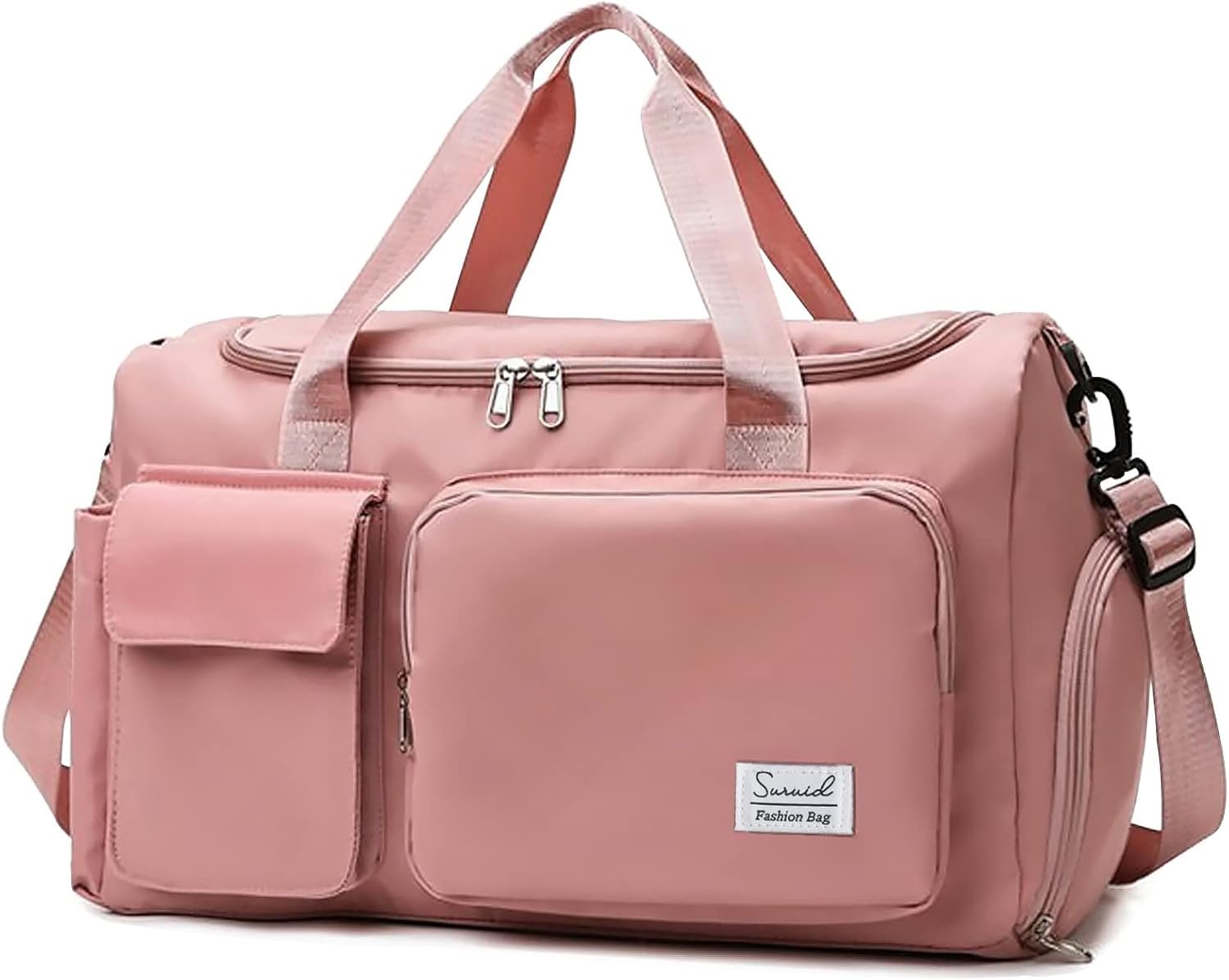 Suruid Travel Yoga Duffel Bag with Shoes Compartment Sports Gym Handbag with Dry Wet Separated Pocket for Training Men and Women, Overnight /Weekender Bag – Pink