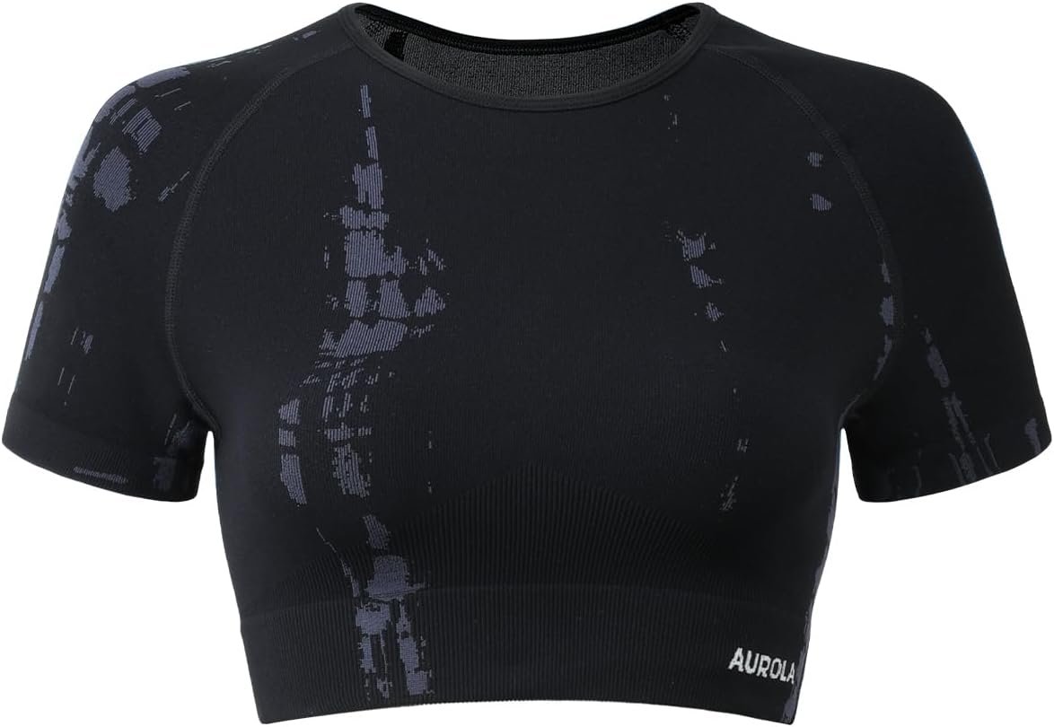 AUROLA Serpent Snake Seamless Workout T-Shirts for Women,Short Sleeve Crop Top Gym Yoga Athletic Shirts Tee