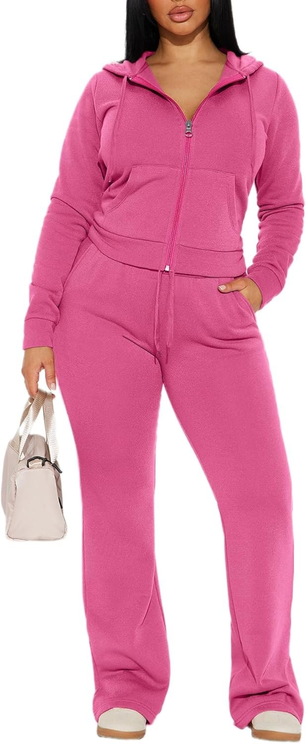 CLOCOR Women 2 Piece Outfits Sweatsuit Long Sleeve Zip-Up Hoodie Fall Winter Casual Jogger Sweatsuit Sets with Pocket