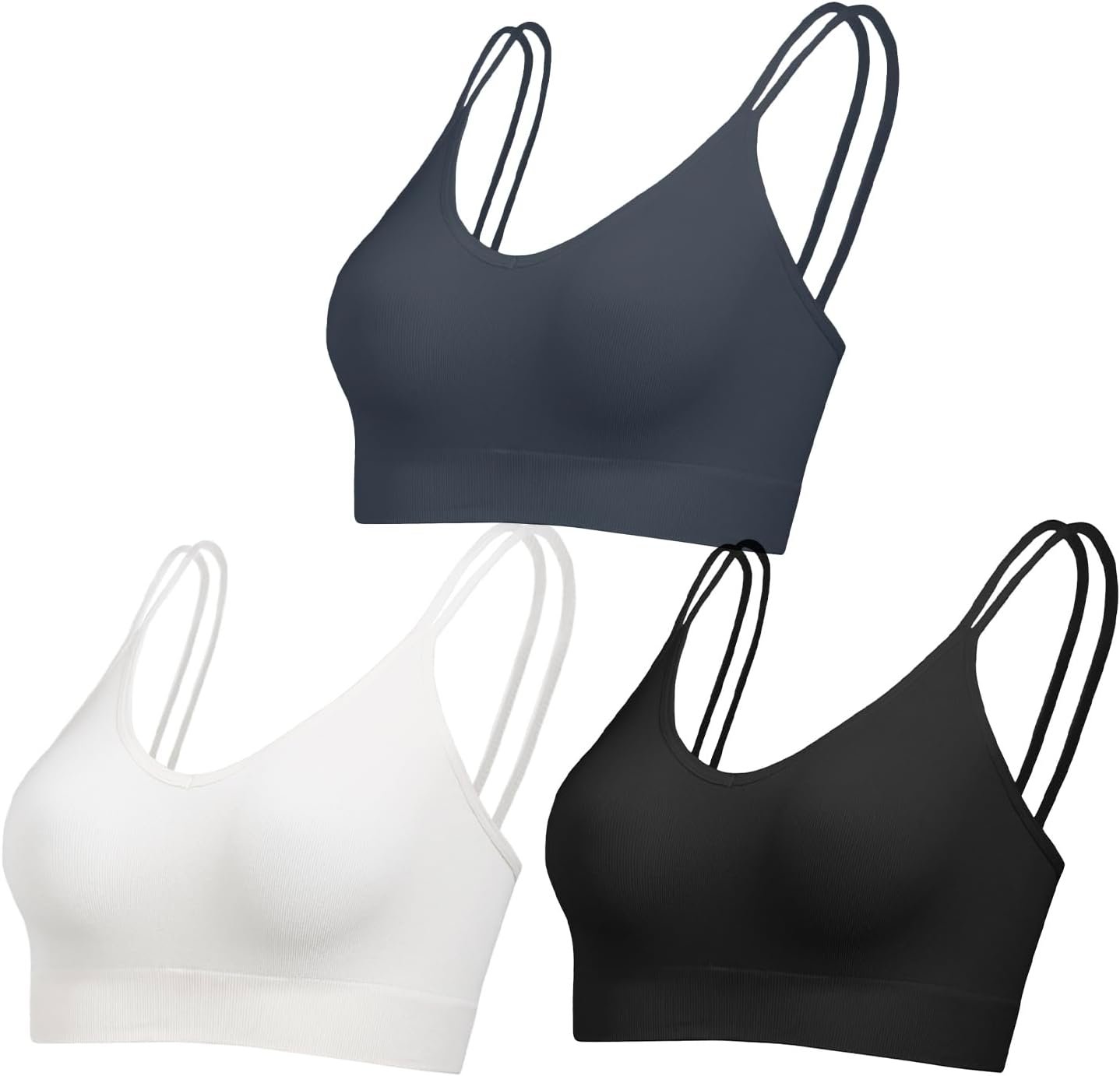 Unpadded Bralettes for Women with Support Seamless Sleep Bras Wirefree Sports Bras V Neck Ribbed Underwear