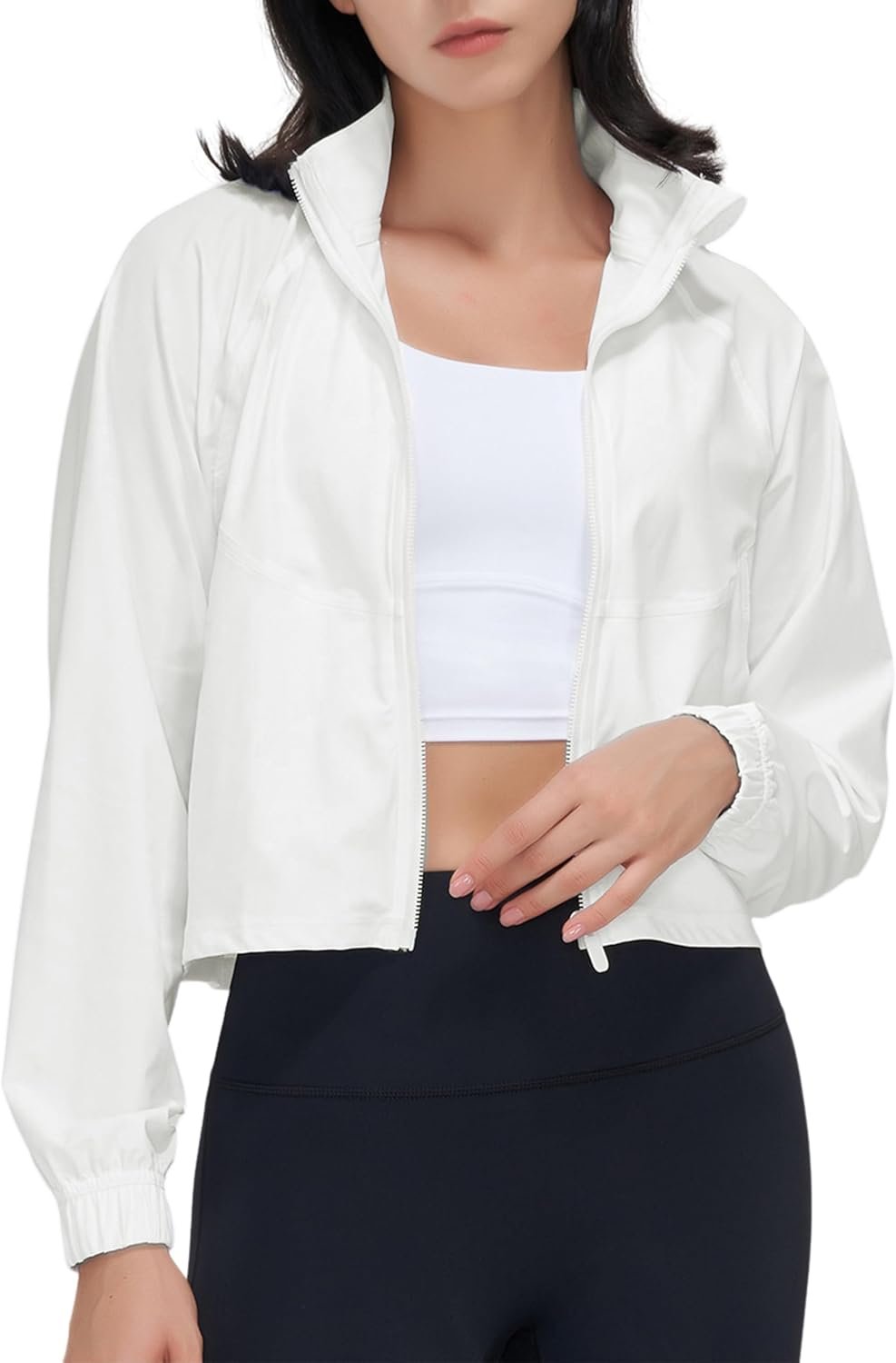 UANEO Womens Athletic Cropped Jacket Zip Up Long Sleeve Workout Tops Gym Yoga Running Sports Shirts Jackets