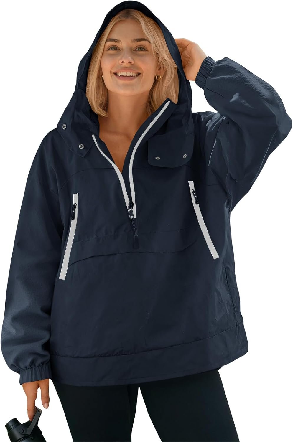 Yousify Women’s Lined Waterproof Pullover Rain Jacket with Hood for Running Cycling Hiking
