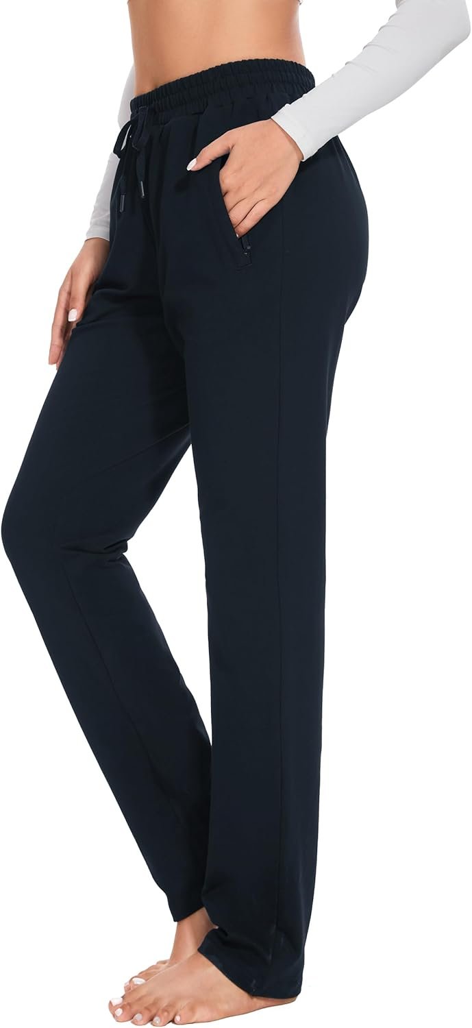 SEVEGO Women’s Sweatpants Tall Cotton Yoga Lounge 30″/32″/34″/36″ Casual Open Bottom Soft Workout Zipper Pocket Joggers