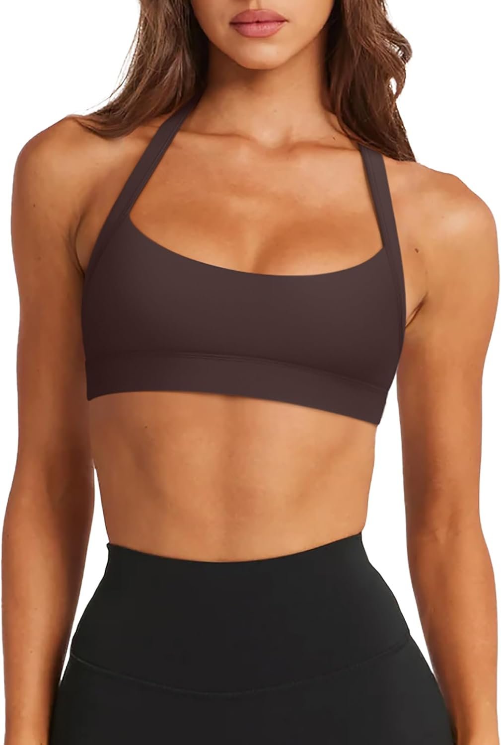 LASLULU Halter Sports Bras for Women Scoop Neck Workout Tops Padded Sleeveless Open Back Yoga Crop Gym Tank Tops