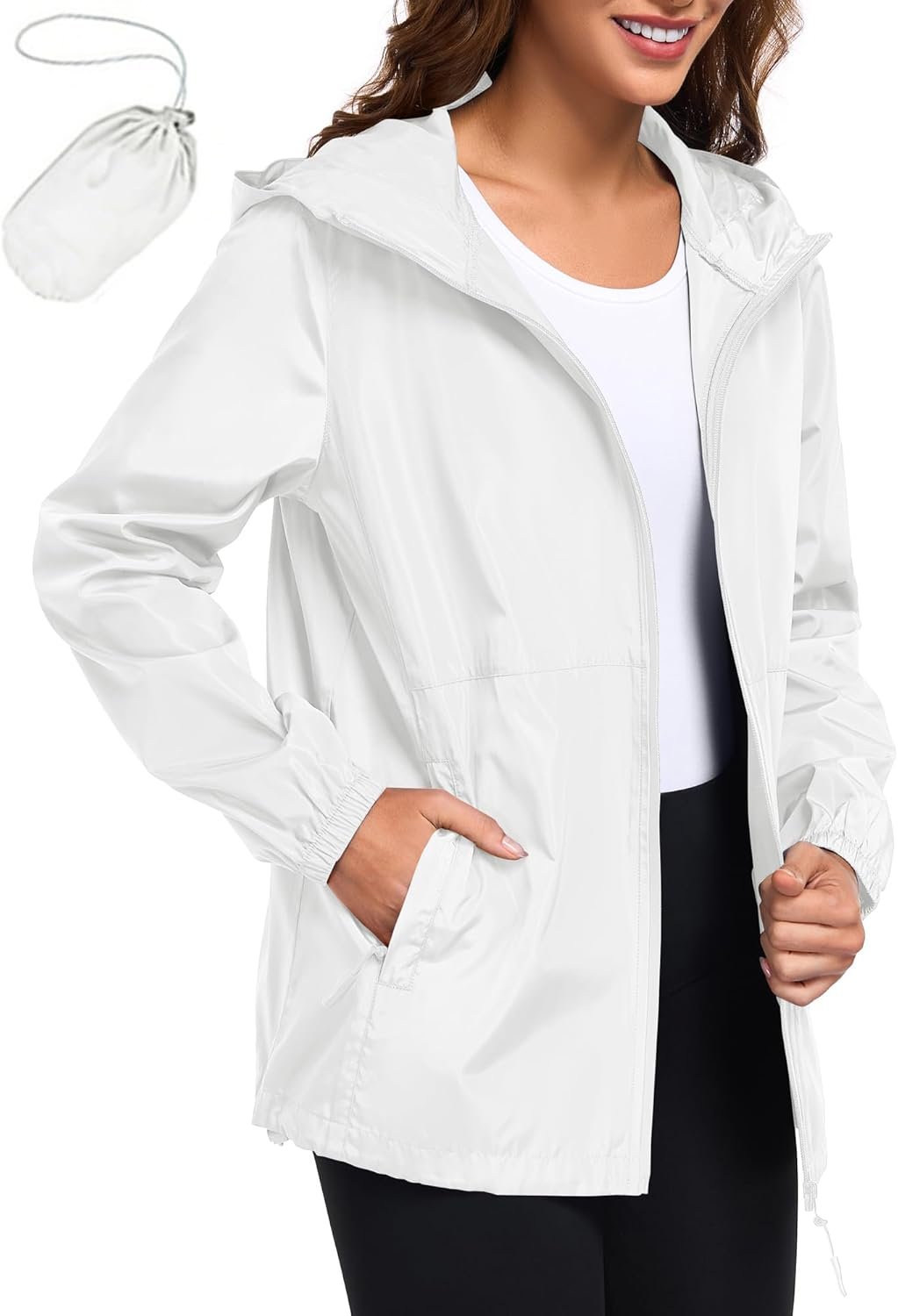 Hount Womens Waterproof Rain Jacket Lightweight High Neck Packable Hooded Raincoat Active Outdoor Windbreaker Jacket