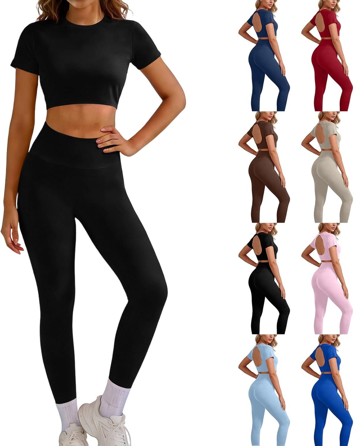 Workout Sets for Women Backless Top Legging Set Two Piece High Waisted Summer Pilates Yoga Clothes Gym Athletic Wear