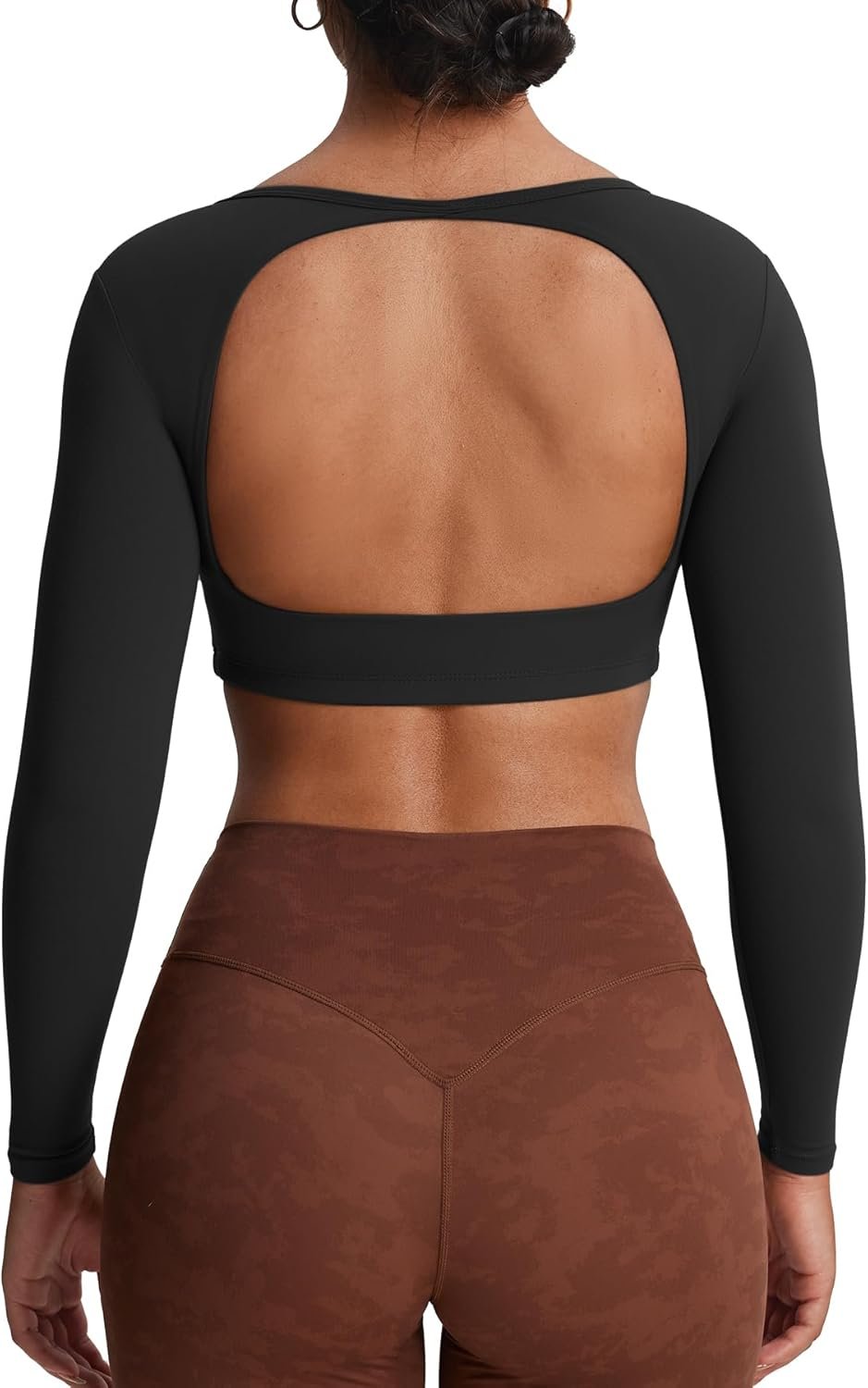 Aoxjox Workout Long Sleeve Crop Tops for Women Clarissa Backless Gym Cropped T Shirt Top