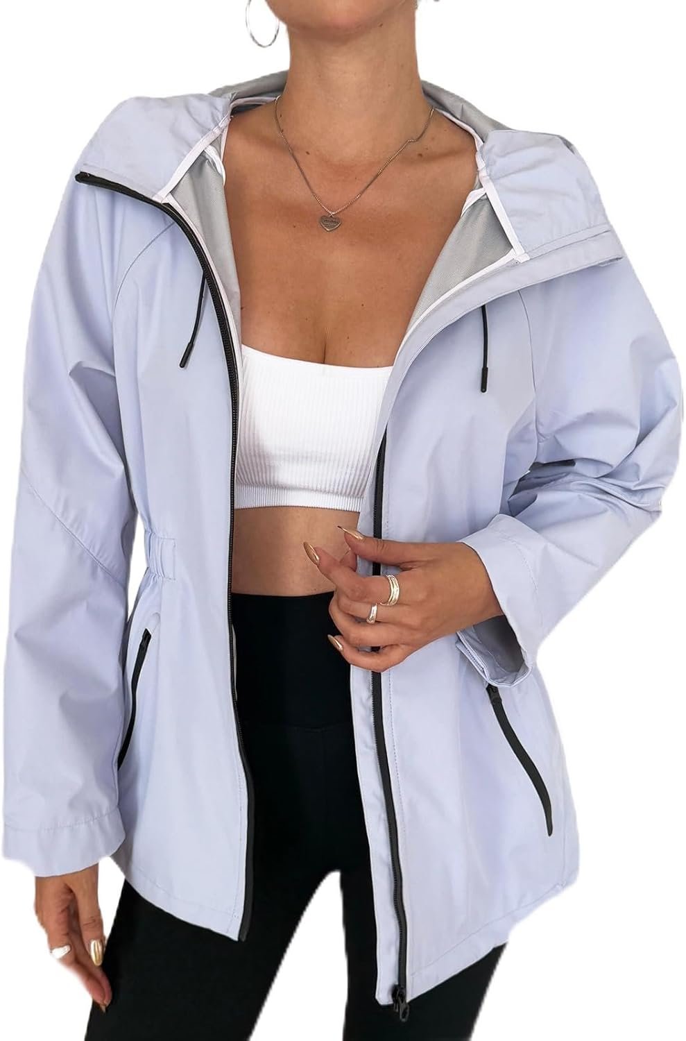 Yousify Womens Rain Jackets Lightweight Waterproof Raincoat Windbreaker Hooded Trench Coats with Pockets Cycling Bike Jacket