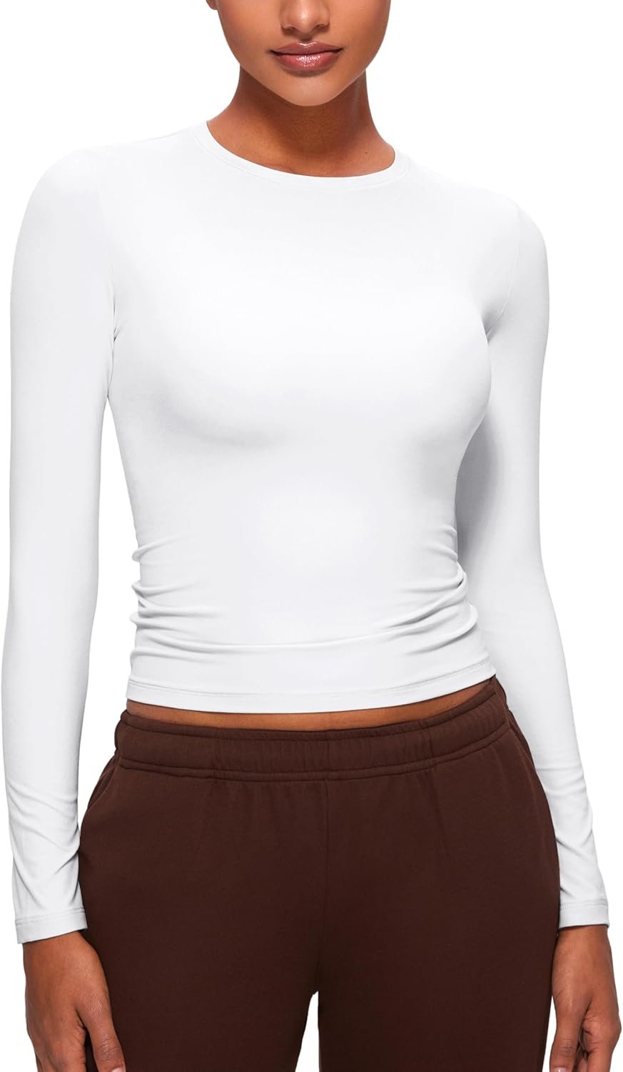 CRZ YOGA Softembrace Crewneck Long Sleeve Shirts for Women – Casual Going Out Tops Soft Basic Fitted Tight Fall T-Shirts