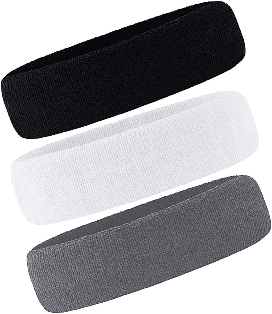3 Pack Men & Women Sweatband Headband Terry Cloth Moisture Wicking for Sports Tennis Gym Work Out