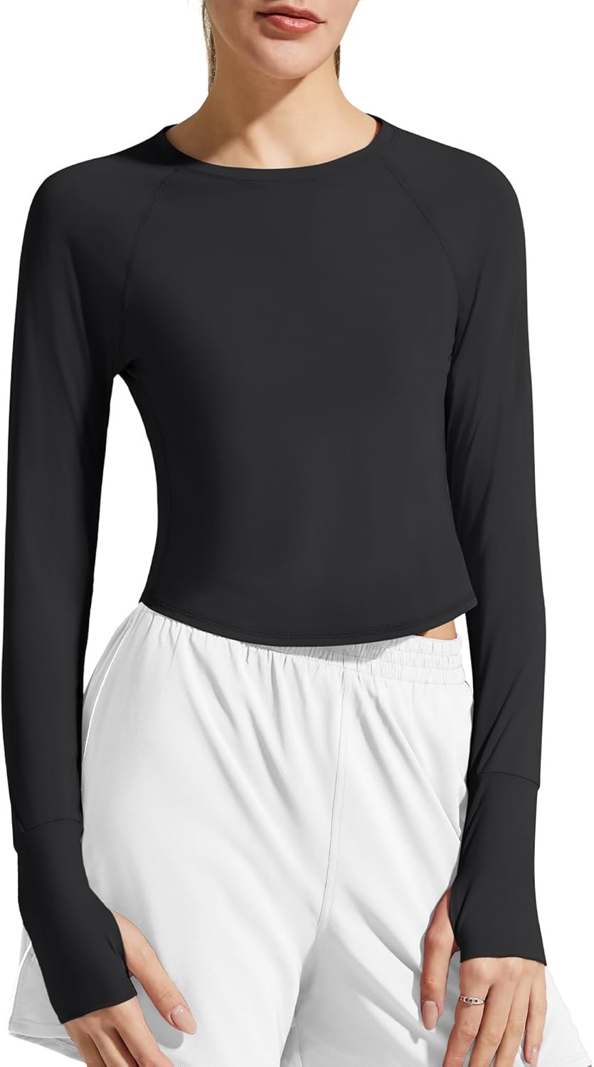 G4Free Lightbreeze Women’s UPF 50+ Long Sleeve Rash Guard Quick Dry Crop Workout Tops Thumbholes Sun Shirts Running Athletic