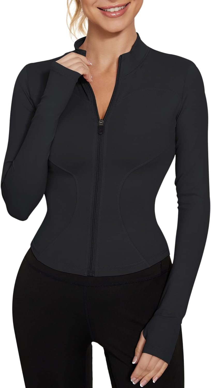 LUYAA Women’s Workout Jacket Lightweight Zip Up Yoga Jacket Cropped Athletic Slim Fit Tops