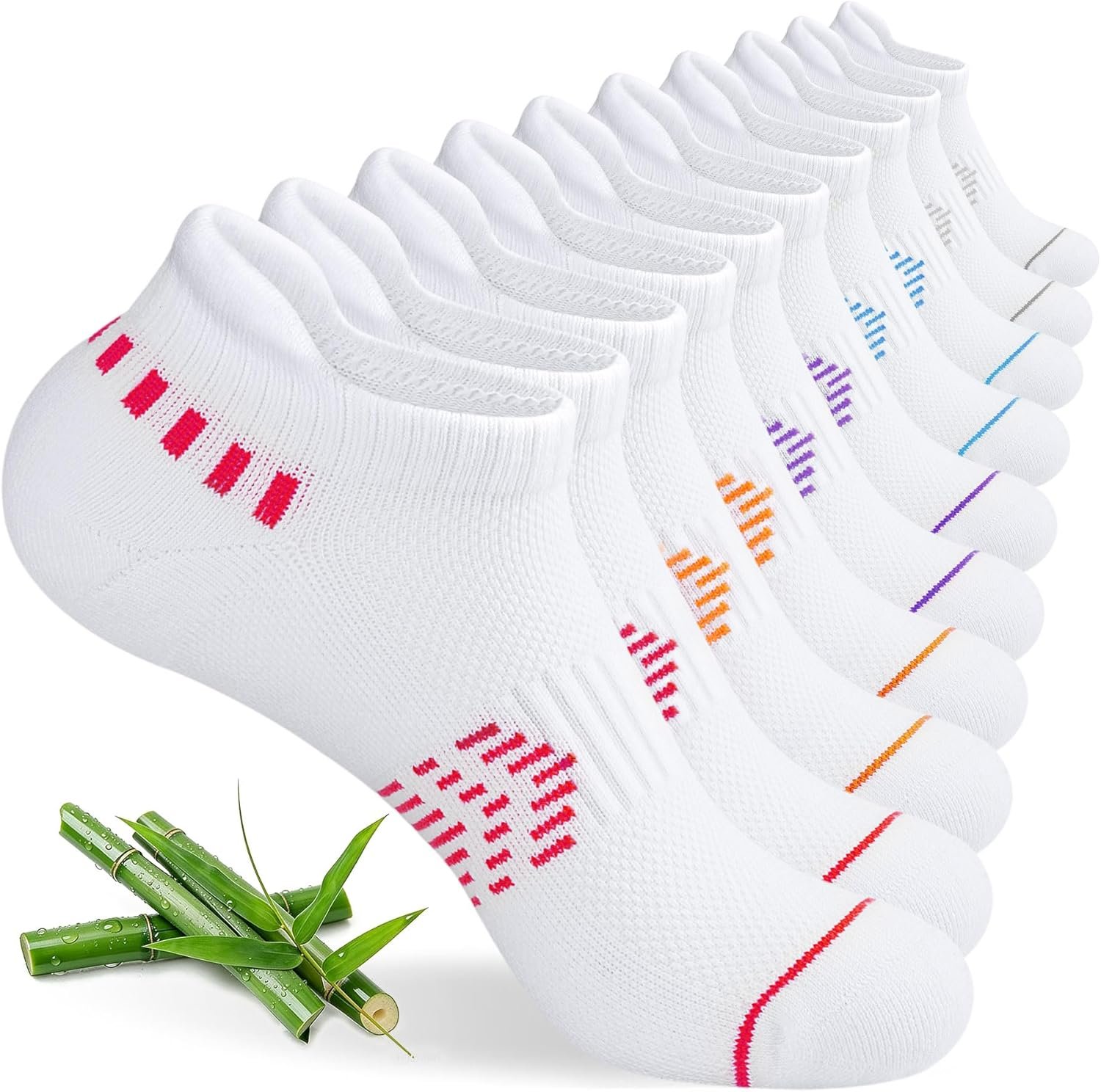 floconssy Ankle Socks for Women, Bamboo Viscose Cushioned Running Socks Low Cut Athletic Short Footies with Heel Tab 5 Pairs