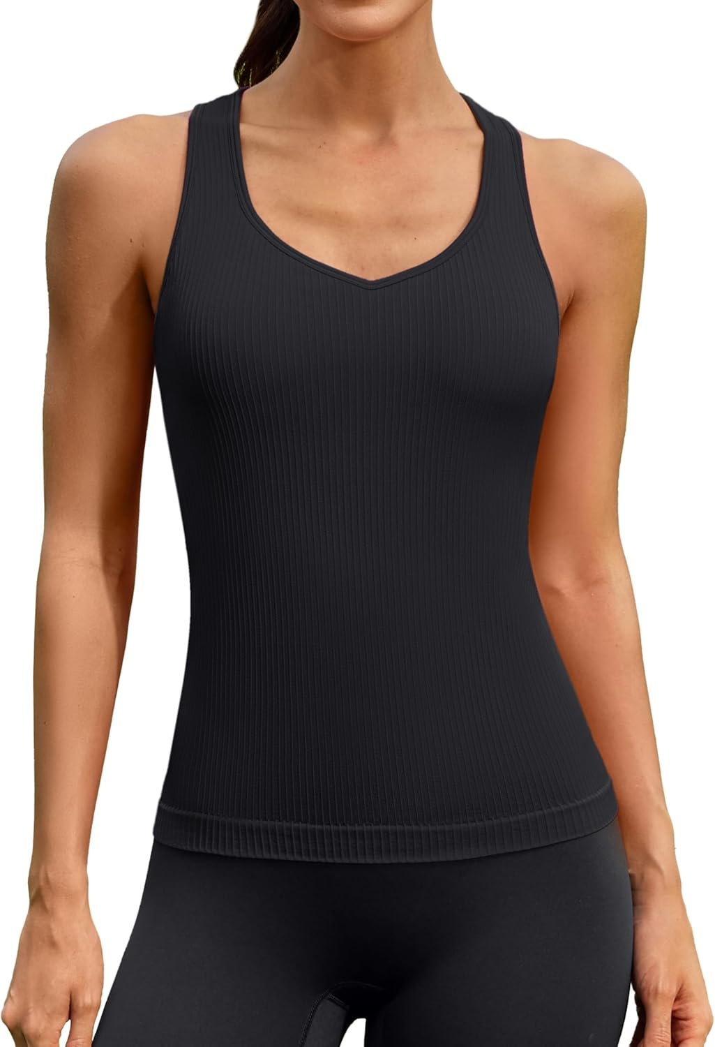 ATTRACO Workout Tank Top for Women Built-in Bra Athletic Tank Sweetheart Neck Seamless Yoga Top
