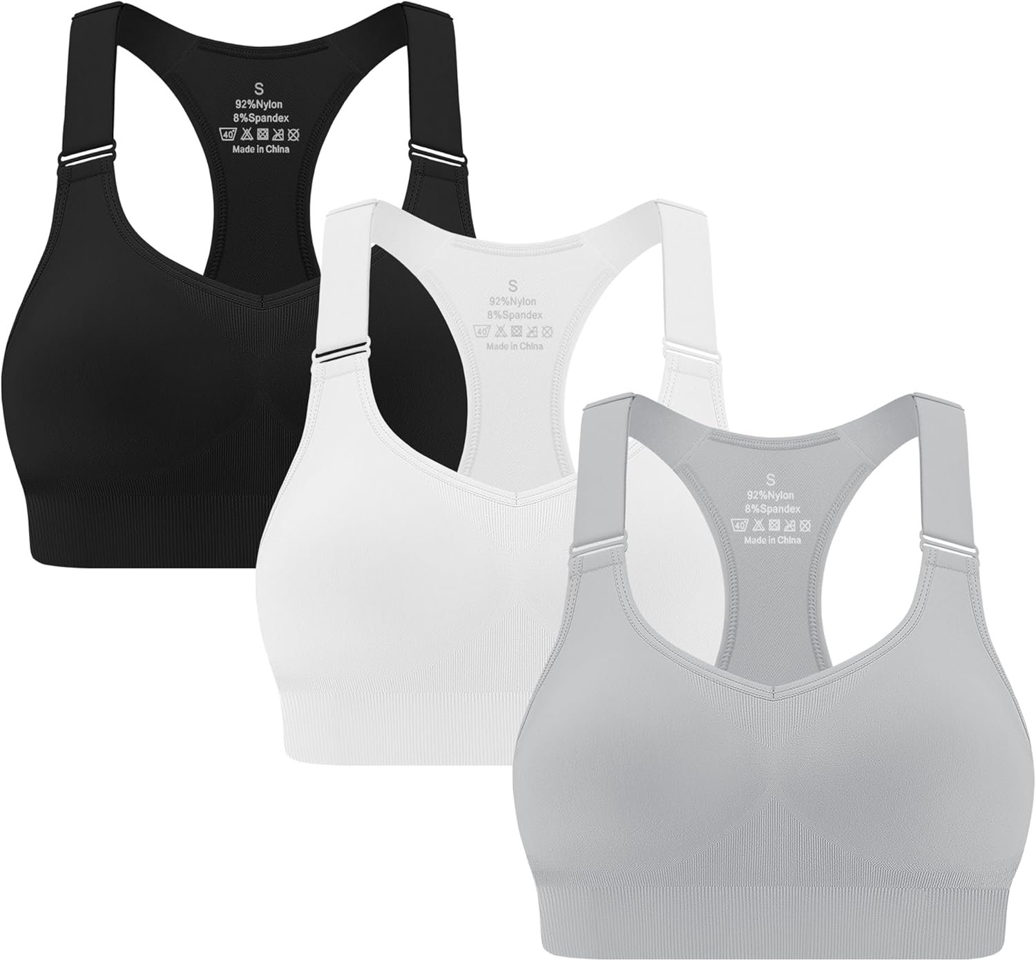 MIRITY 3-Pack Adjustable Padded Sports Bras for Women – High Support for Large Bust Workout Running Gym Fitness