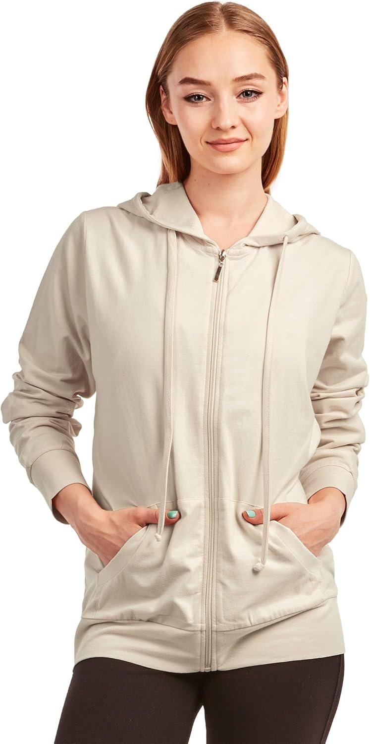 Sofra Women’s Thin Cotton Zip Up Hoodie Jacket