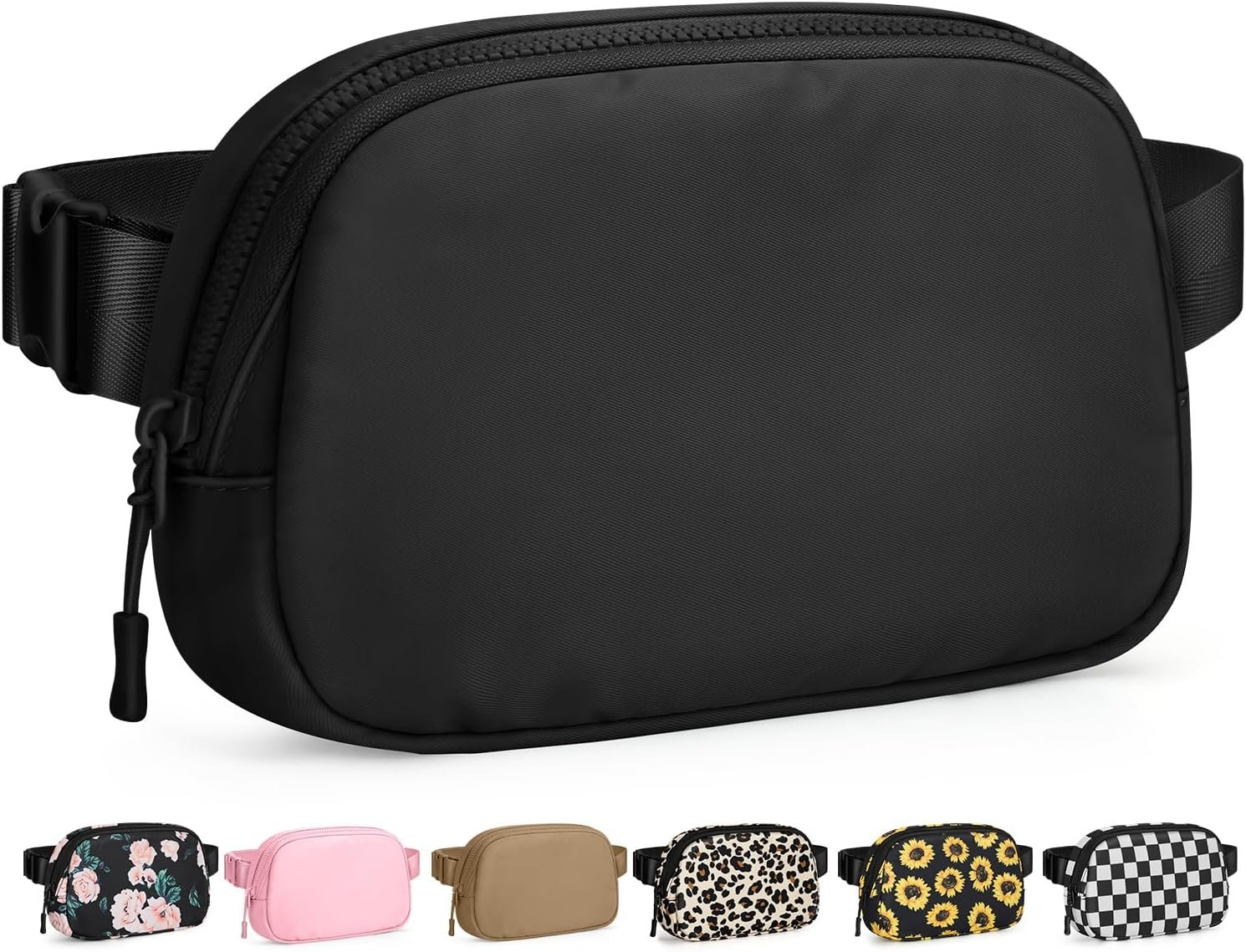 Pritent Fanny Packs for Women Cross Body Bag Waterproof Belt Bag with Adjustable Strap and Zipper Back Pocket Small Crossbody Bags Fashion Waist Packs for Workout Travelling(Black)
