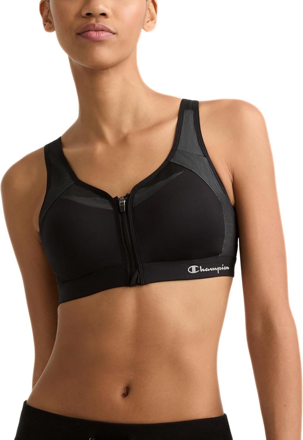 Champion Women’s Sports Bra, Motion Control Zip High-impact Sports Bra, Wirefree Bra for Women