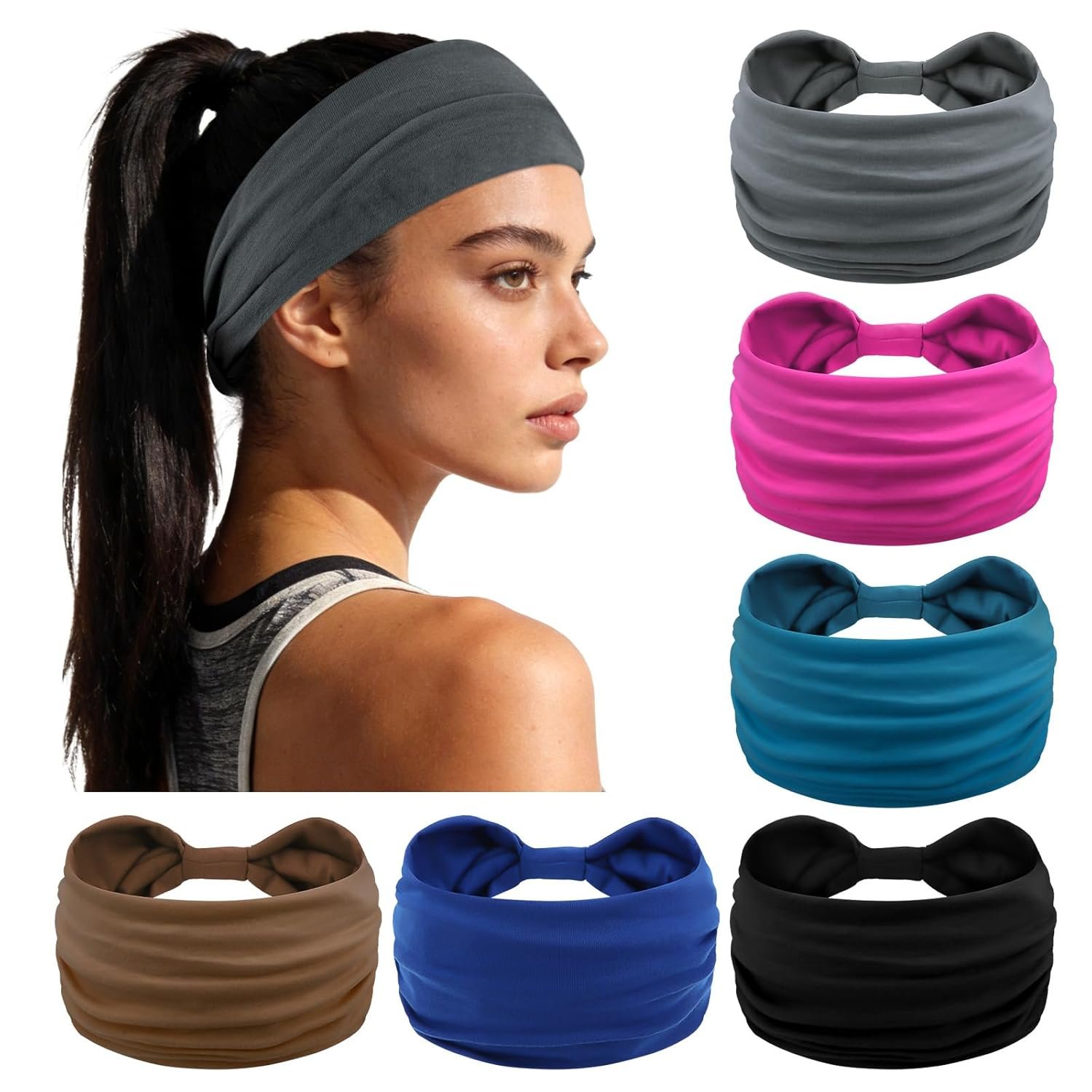 YARIEW Wide Headbands for Women Non Slip Elastic Head Bands Stretch Hair Wraps Headband for Washing Face, Workout, Yoga, Running, Makeup, Spa, and Hair Accessories for Women 6 Pack