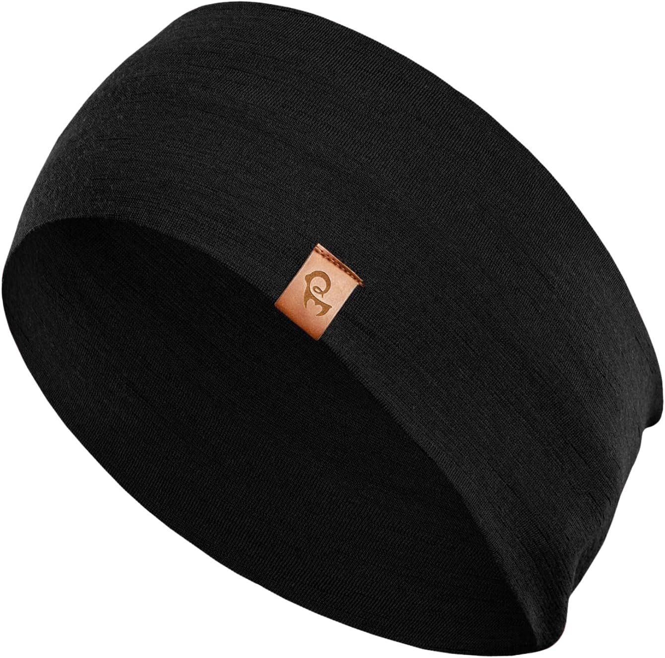 menique 100% Merino Wool Headband for Women Non Slip Stretchy Workout Sweatband Moisture Wicking Breathable Wide Hairband for Running Hiking Sport Gym Yoga Nurse Fashion (Black, One Size)