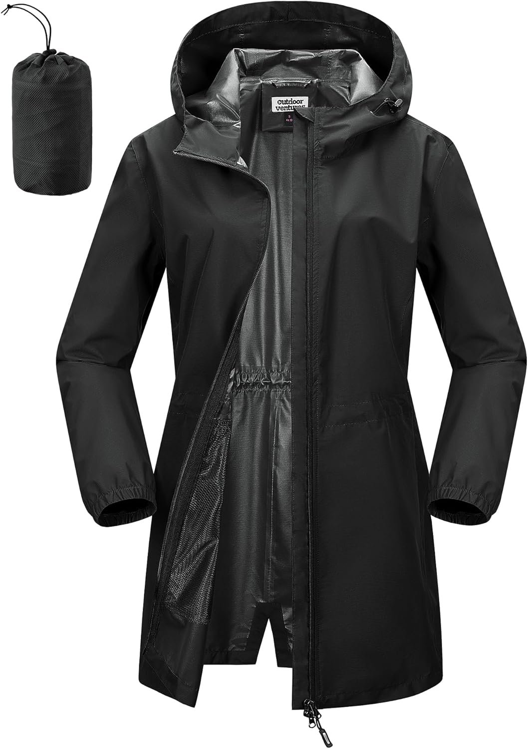 Outdoor Ventures Women’s Waterproof Long Rain Coats Packable Lightweight Rain Jacket With Hood Windproof Trench Coats