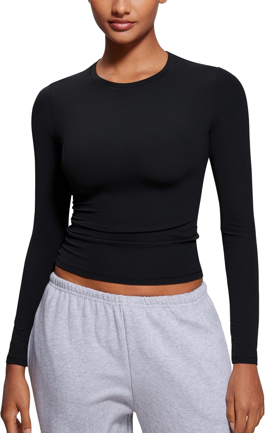 CRZ YOGA Softembrace Crewneck Long Sleeve Shirts for Women – Casual Going Out Tops Soft Basic Fitted Tight Fall T-Shirts