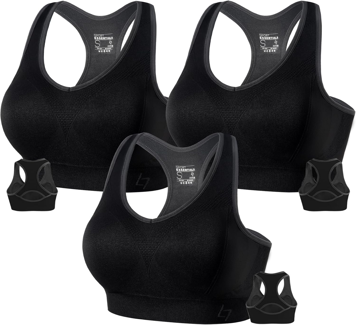 FITTIN Racerback Sports Bras for Women – Padded Comfortable Seamless Support for Yoga Workout Gym – for Plus Size Large Bust