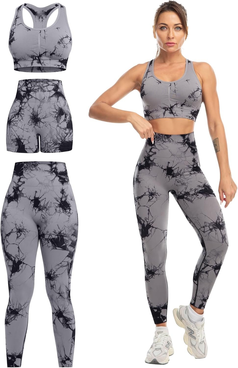 3 Piece Workout Sets for Women Butt Lifting Leggings with High Impact Sports Bra Gym Shorts