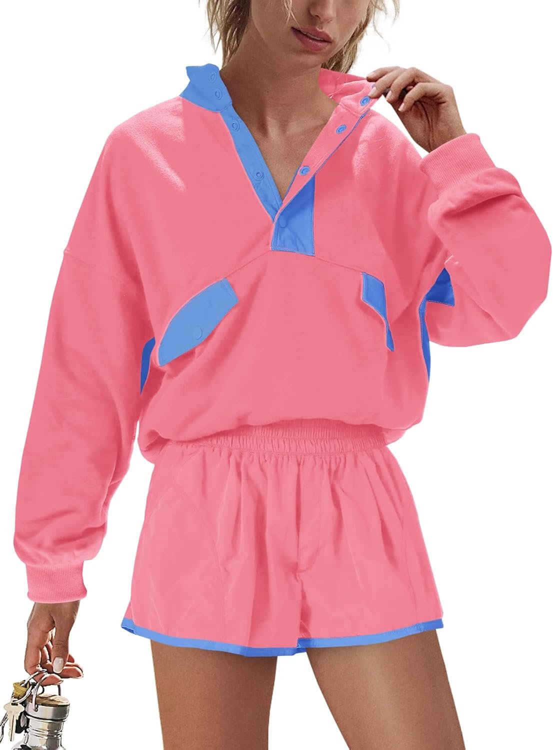 Nirovien Womens Workout Sets Short Athletic Set Activewear 2 Piece Outfits Pullover Sweatshirt and Shorts