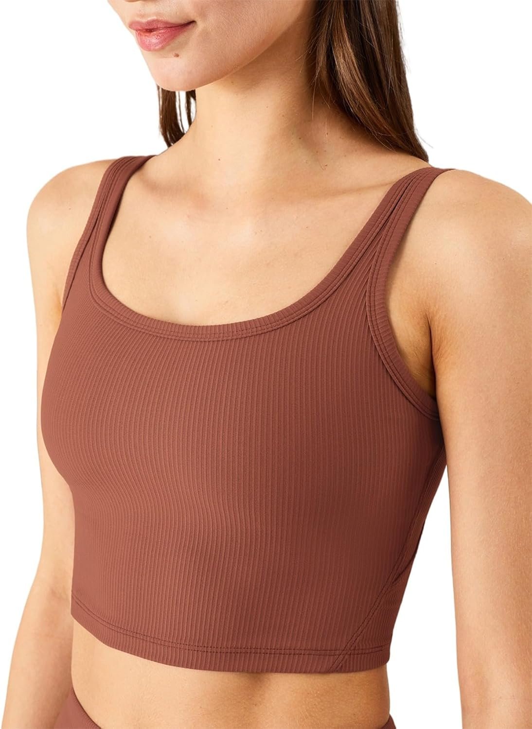 Chilylori Women’s Seamless Sports Bra Workout Crop Top Ribbed Padded Longline Wirefree Medium Support Tank Tops Fitness