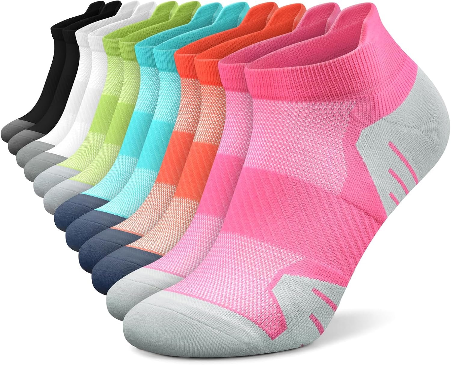 PAPLUS 6 Pairs Ankle Compression Socks for Women, Cushioned Running Socks with Arch Support, Low Cut, Targeted Compression