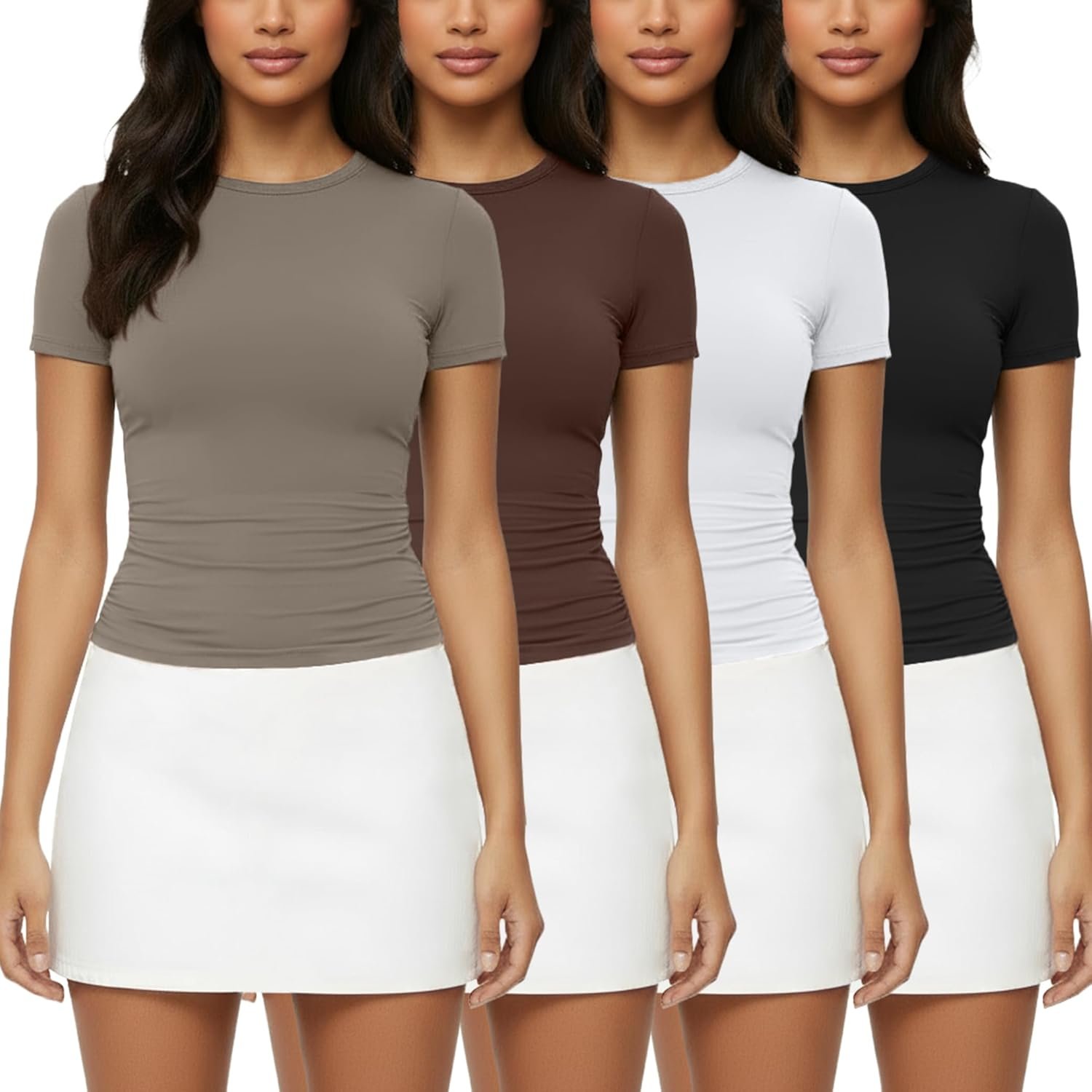 1/4 Pack Basic Tees T Shirts for Women Workout Gym Compression Fitted Short Sleeve Plain T Shirts Crop Tops Y2K