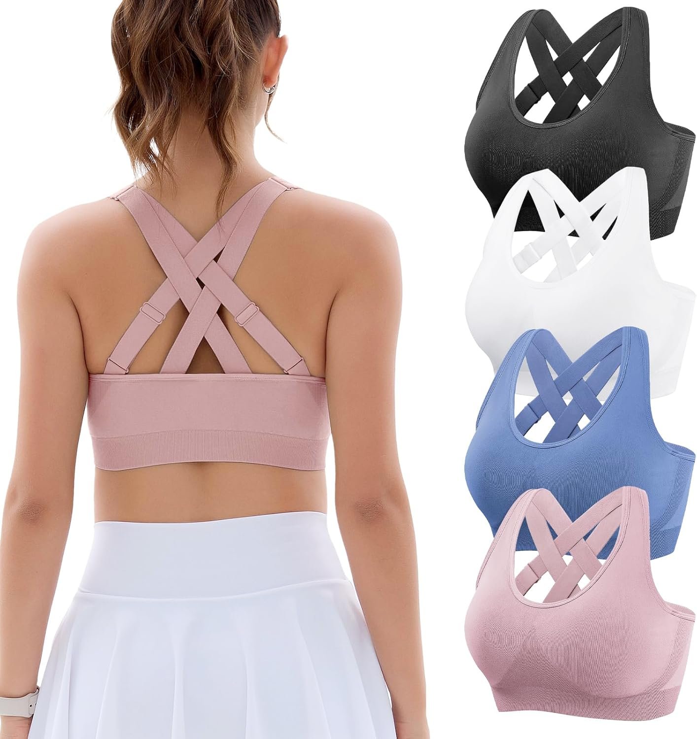 FITTIN Adjustable Sports Bras for Women: High Support Impact Padded Full Coverage Bra for Workout Gym – for C-DDD Large Bust