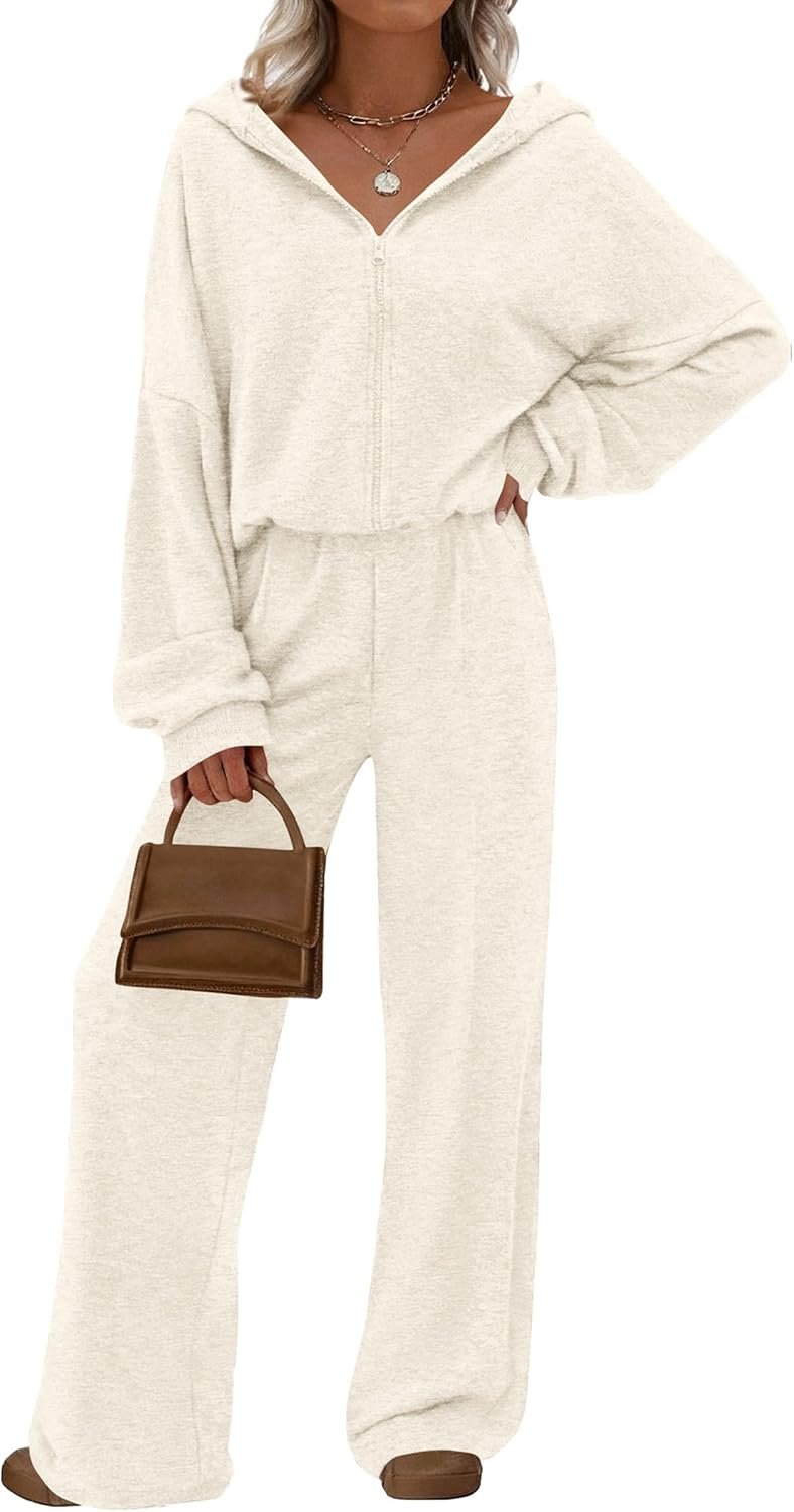 PRETTYGARDEN Women’s 2 Piece Fall Lounge Sets 2026 Zip Up Hoodie Wide Leg Tracksuit Spring Matching Travel Outfits Clothes