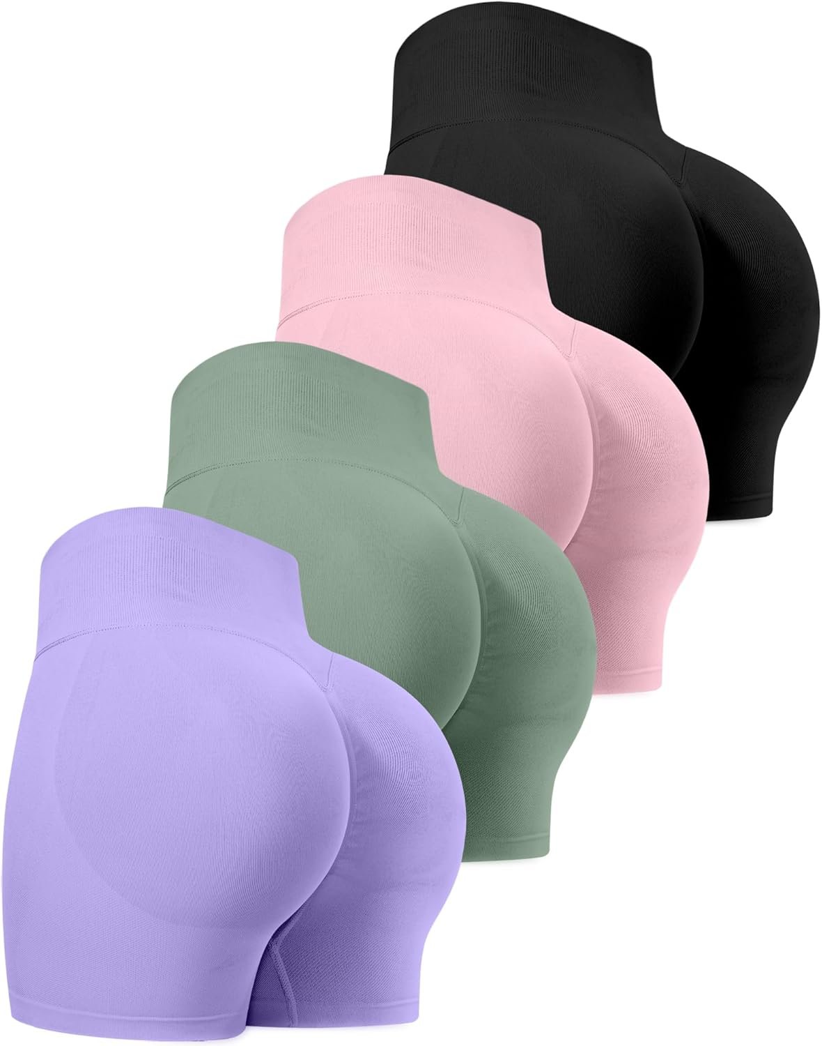 CHRLEISURE Workout Gym Biker Shorts, High Waisted Butt Lifting Scrunch Butt Sports Seamless Shorts Sets 4 Piece