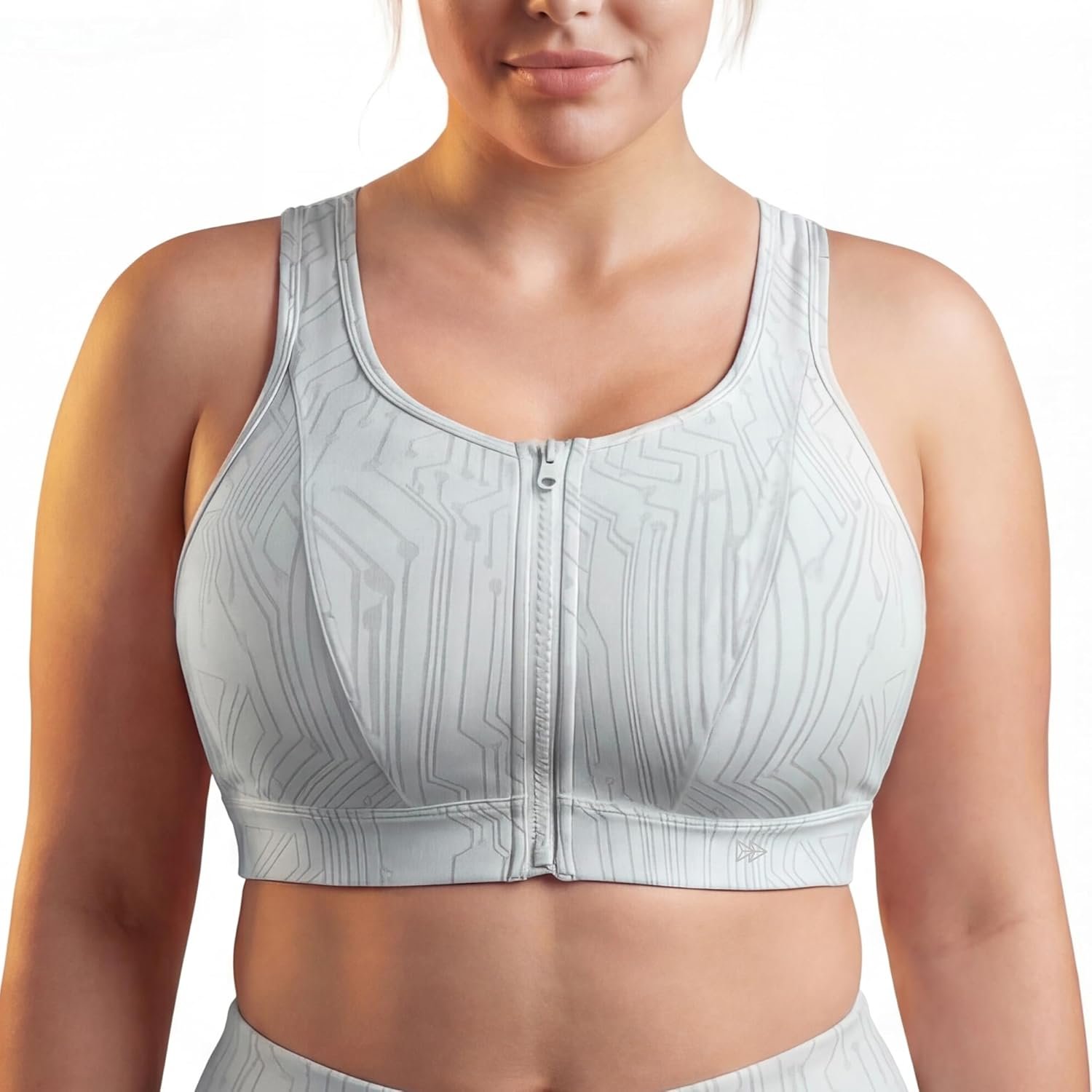 Yvette Front Zip Sports Bra for Women, High Support Full Coverage Workout Bra with Sewn-In Molded Cups, Wide Underband