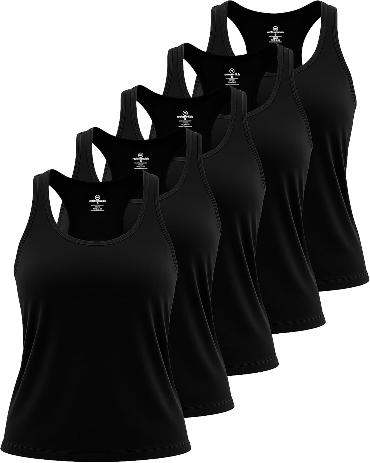 Real Essentials 5 Pack: Women’s Racerback Tank Top Dry-Fit Athletic Performance Yoga Activewear (Available in Plus Size)