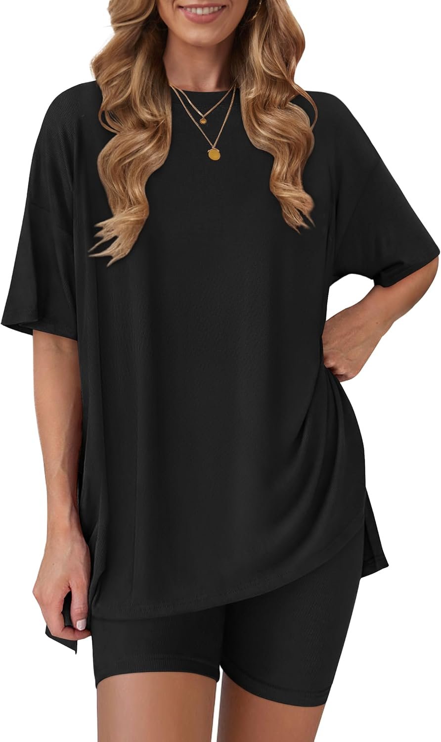 RUBZOOF Women’s 2 Piece Lounge Sets 2026 Casual Summer Airport Travel Outfits Oversized Shirts Biker Shorts Matching Clothing