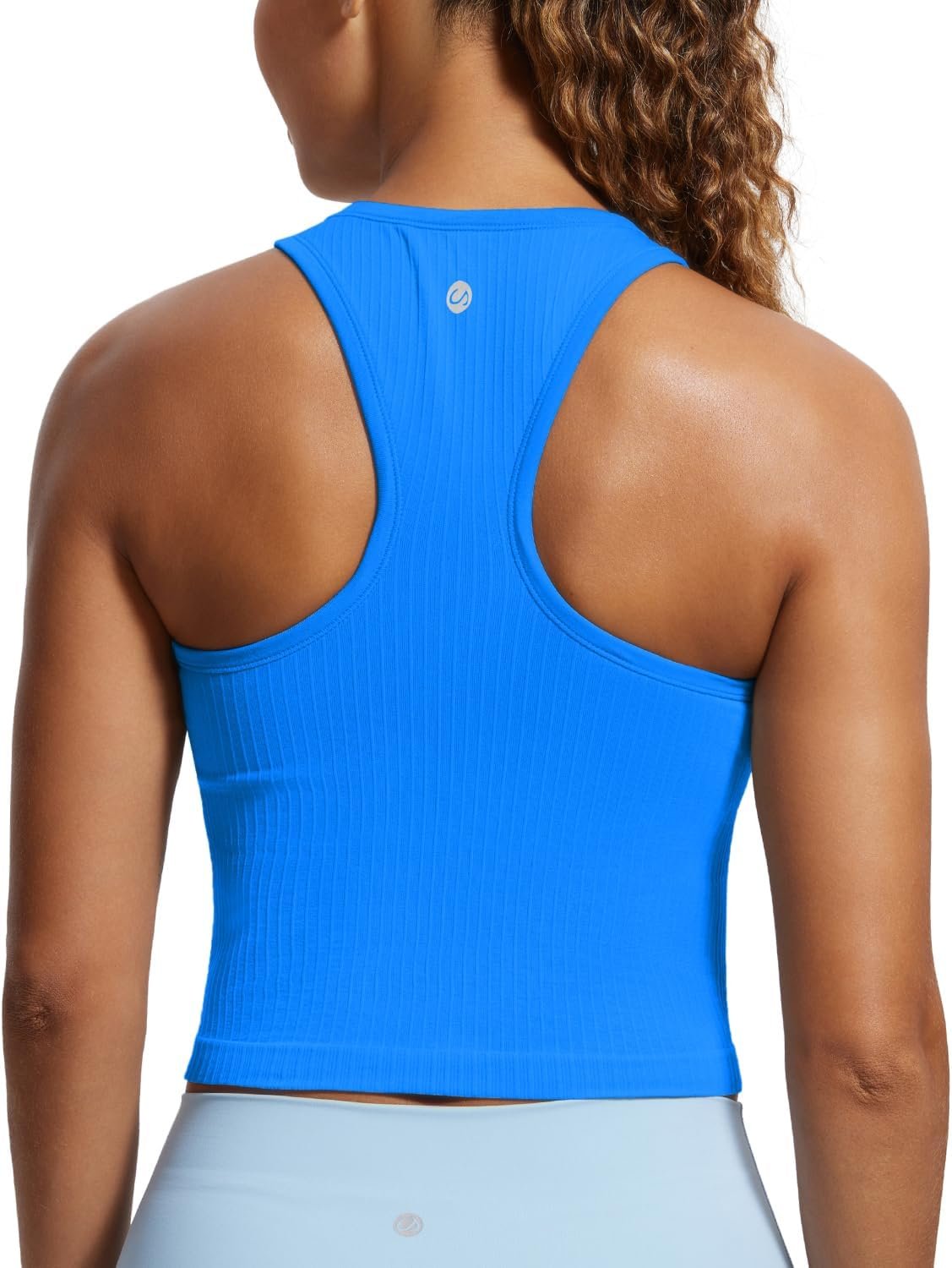 CRZ YOGA Seamless Ribbed High Neck Crop Tank Tops for Women – Longline Racerback Padded Sports Bras