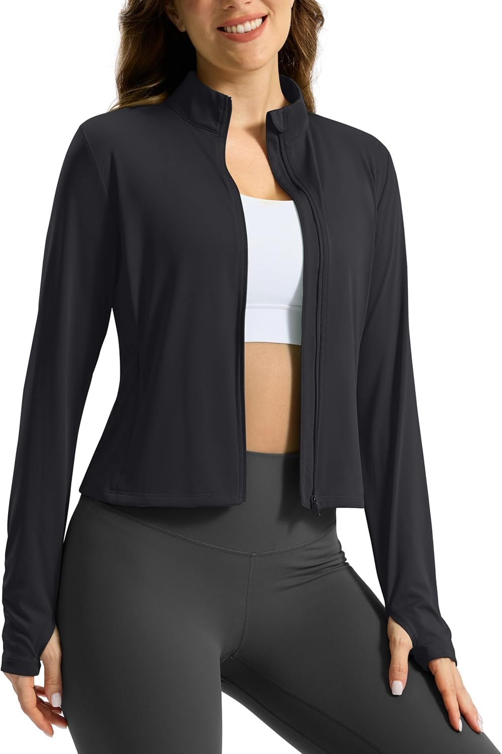 Soothfeel Women’s UPF 50+ Sun Protection Athletic Jacket Lightweight Crop Zip Up Long Sleeve SPF Shirts Hiking Workout Pocket