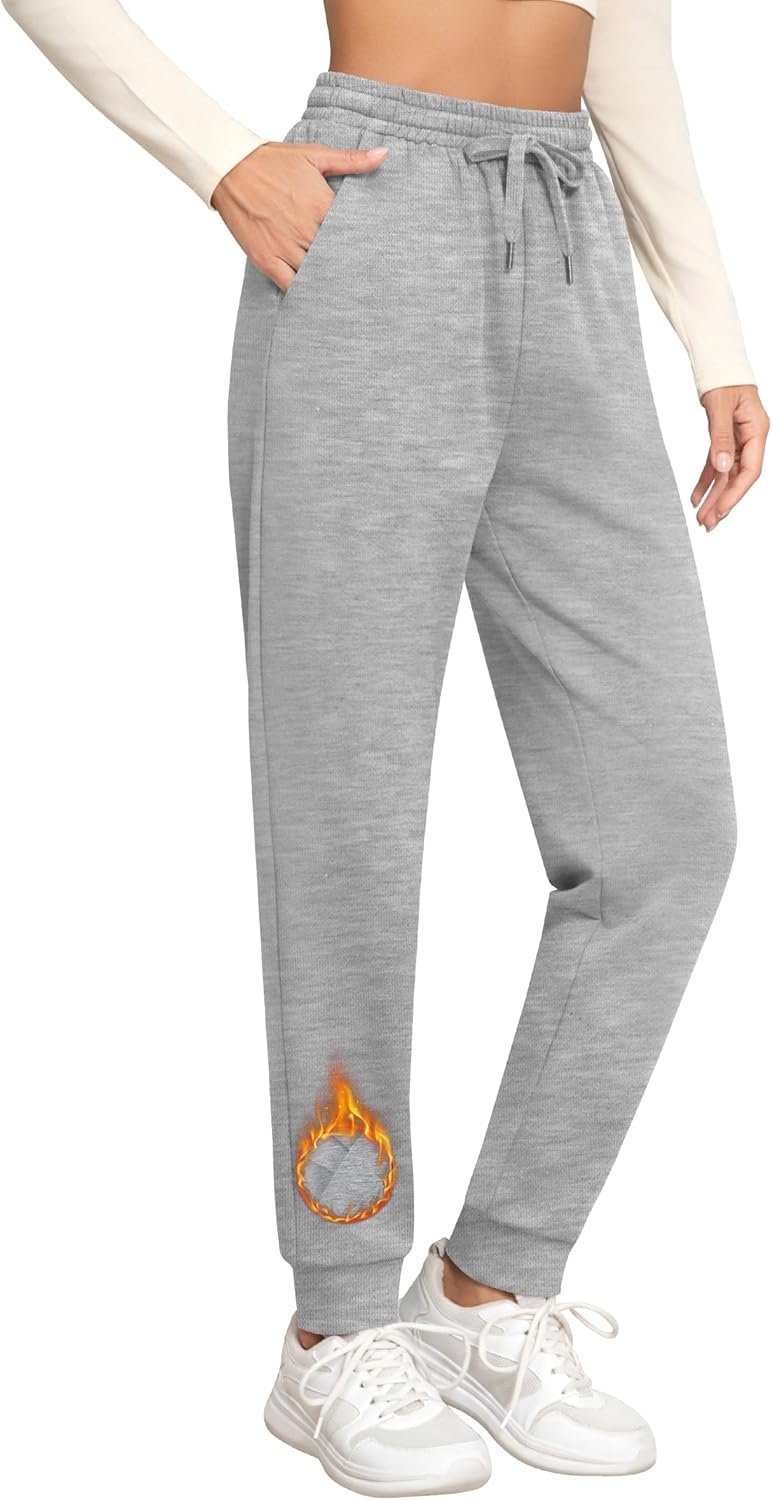 Missufe Women’s High Waisted Fleece Baggy Sweatpants Workout Lounge Jogging Athletic Cinch Bottom Trousers with Pockets