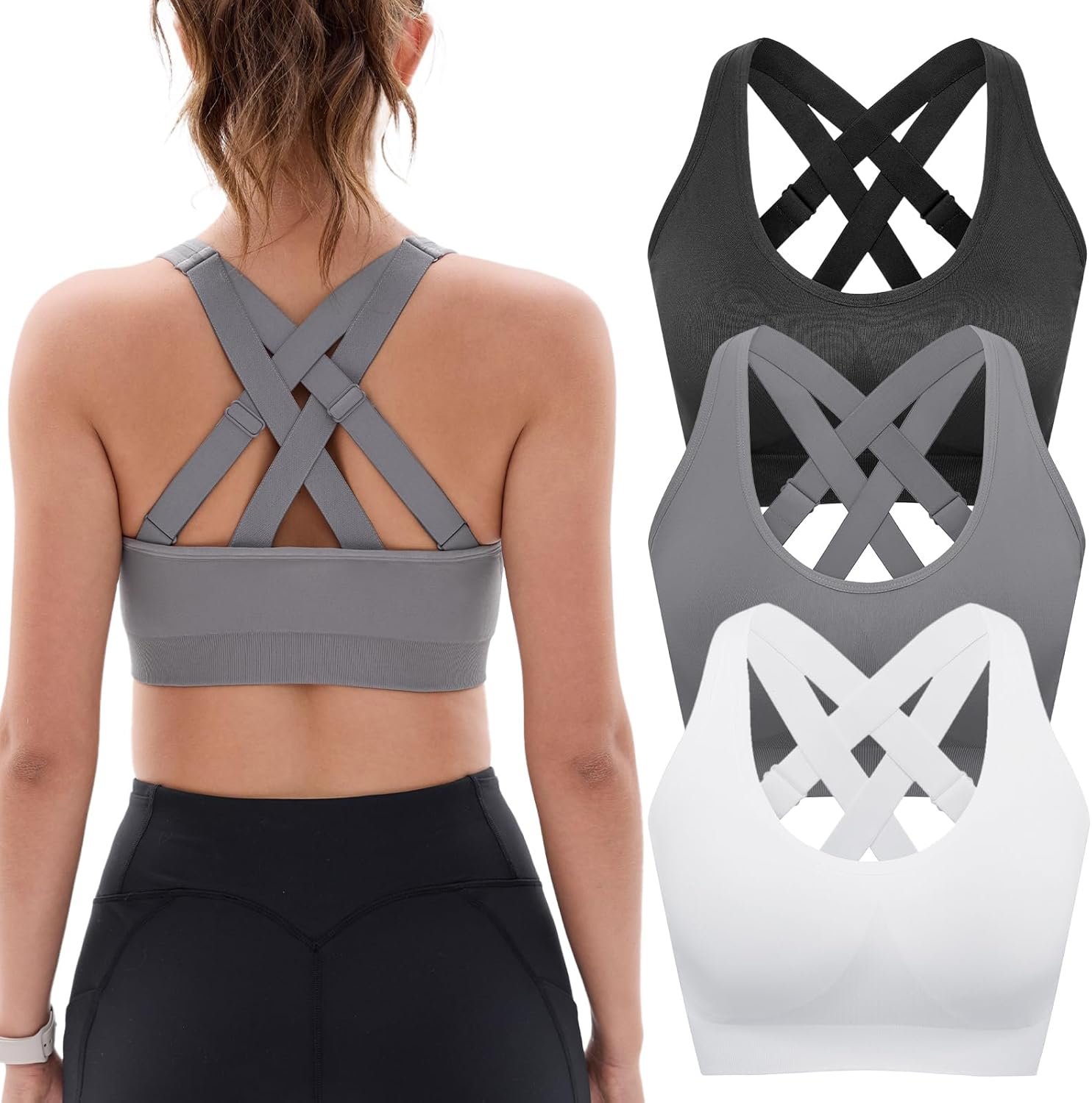 FITTIN Adjustable Sports Bras for Women: High Support Impact Padded Full Coverage Bra for Workout Gym – for C-DDD Large Bust