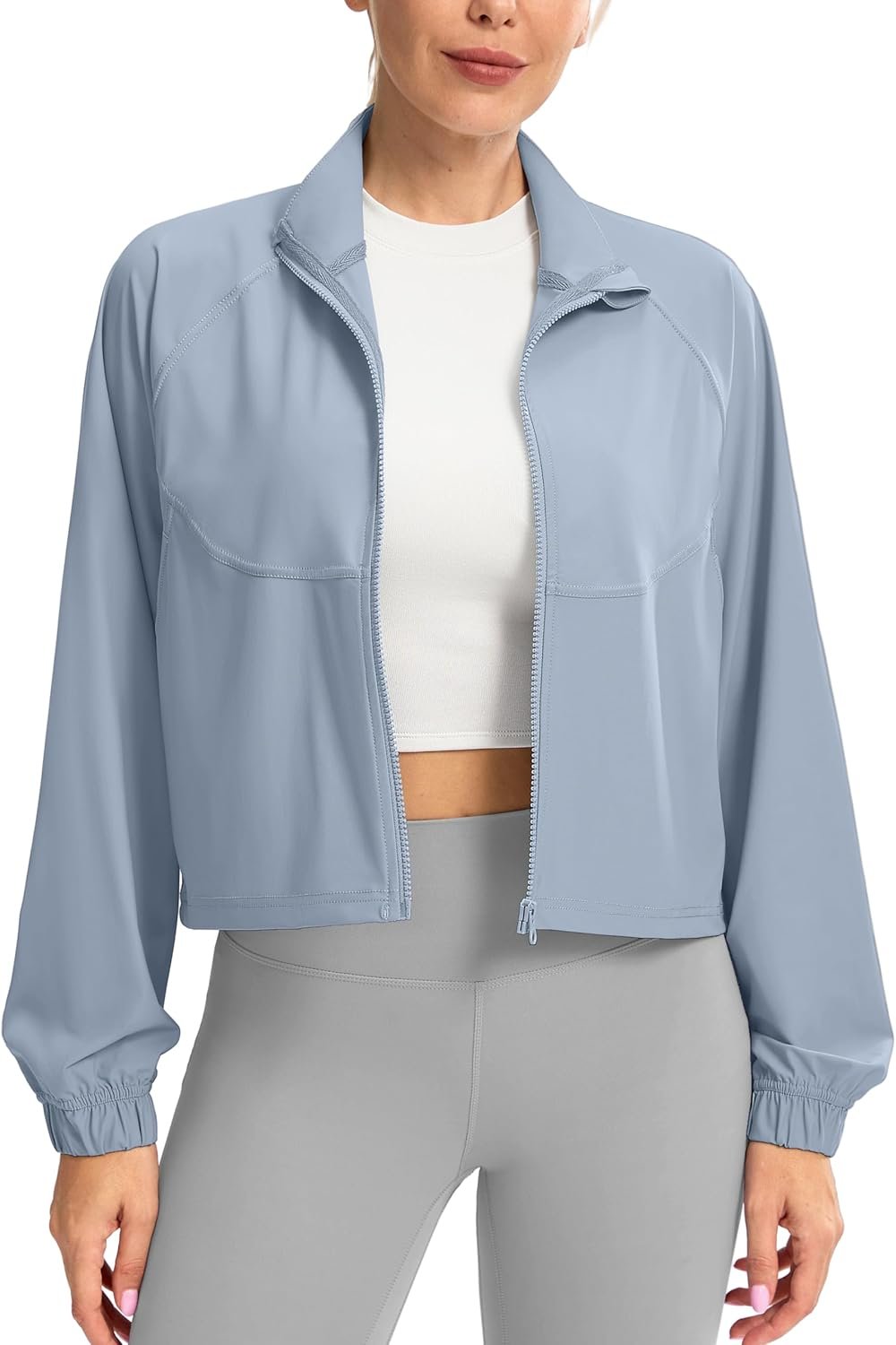 Soothfeel Women’s Athletic workout Jacket Lightweight UPF 50+ Long Sleeve Sun Protection Shirts Zip Up Cropped Hiking Tops